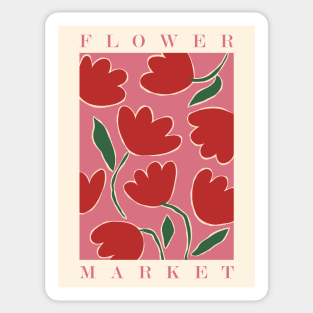 Flower market, Red pink art, Colorful retro print, Botanical, Aesthetic poster, Abstract flowers, Tulips Sticker